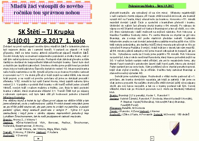 Mladší žáci vstoupili do nového ročníku tou správnou nohou SK Štětí – TJ Krupka