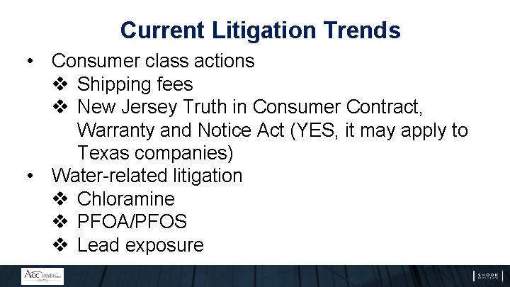 Current Litigation Trends • Consumer class actions v Shipping fees v New Jersey Truth Current Litigation Trends • Consumer class actions v Shipping fees v New Jersey Truth
