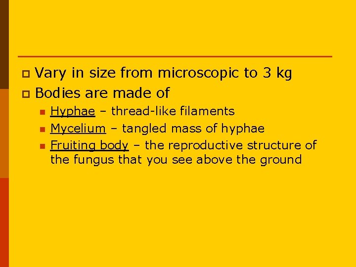 Vary in size from microscopic to 3 kg p Bodies are made of p Vary in size from microscopic to 3 kg p Bodies are made of p