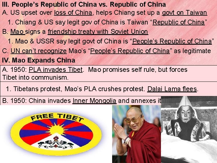 III. People’s Republic of China vs. Republic of China A. US upset over loss