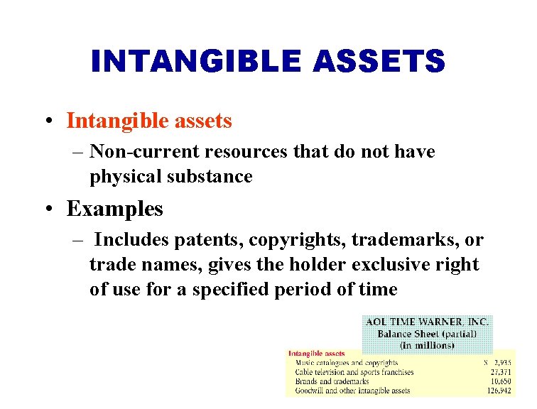 INTANGIBLE ASSETS • Intangible assets – Non-current resources that do not have physical substance