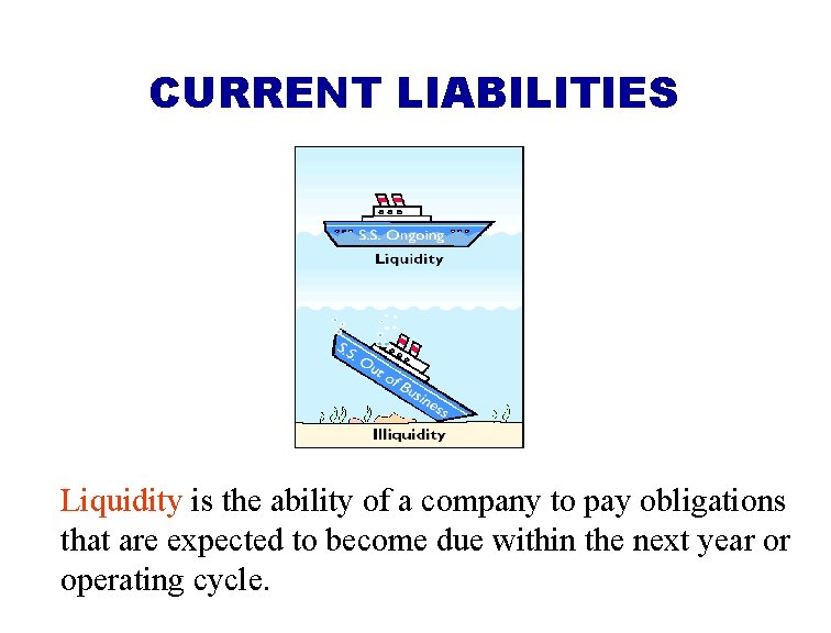 CURRENT LIABILITIES Liquidity is the ability of a company to pay obligations that are