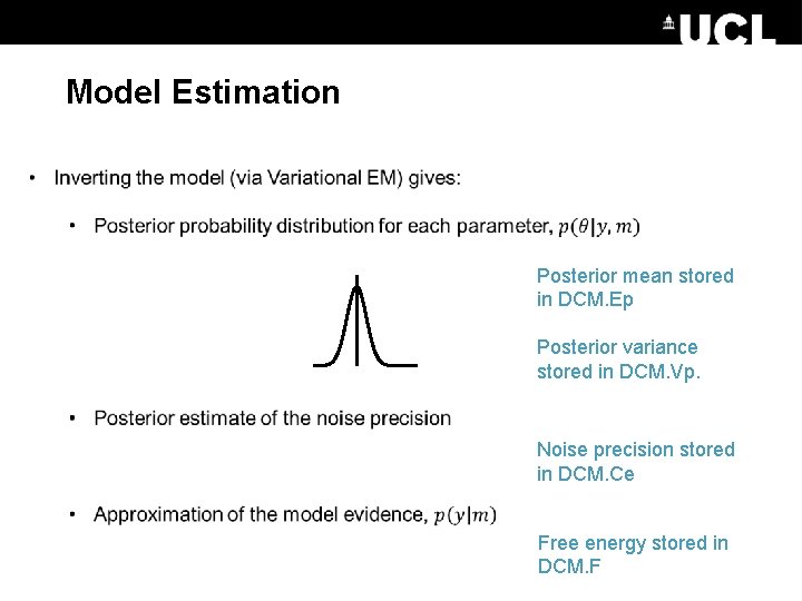 Model Estimation Posterior mean stored in DCM. Ep Posterior variance stored in DCM. Vp.