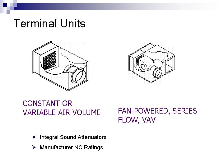 Terminal Units CONSTANT OR VARIABLE AIR VOLUME Ø Integral Sound Attenuators Ø Manufacturer NC Terminal Units CONSTANT OR VARIABLE AIR VOLUME Ø Integral Sound Attenuators Ø Manufacturer NC