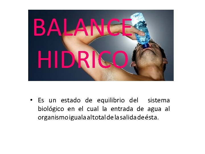 BALANCE HIDRICO • Es un estado de equilibrio del sistema biológico en el cual