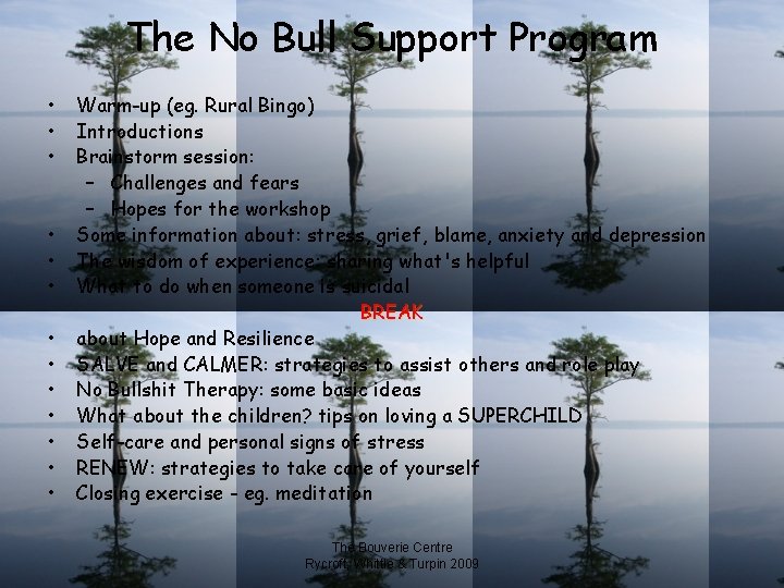 The No Bull Support Program • • • • Warm-up (eg. Rural Bingo) Introductions