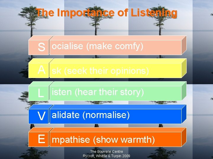 The Importance of Listening S ocialise (make comfy) A sk (seek their opinions) L
