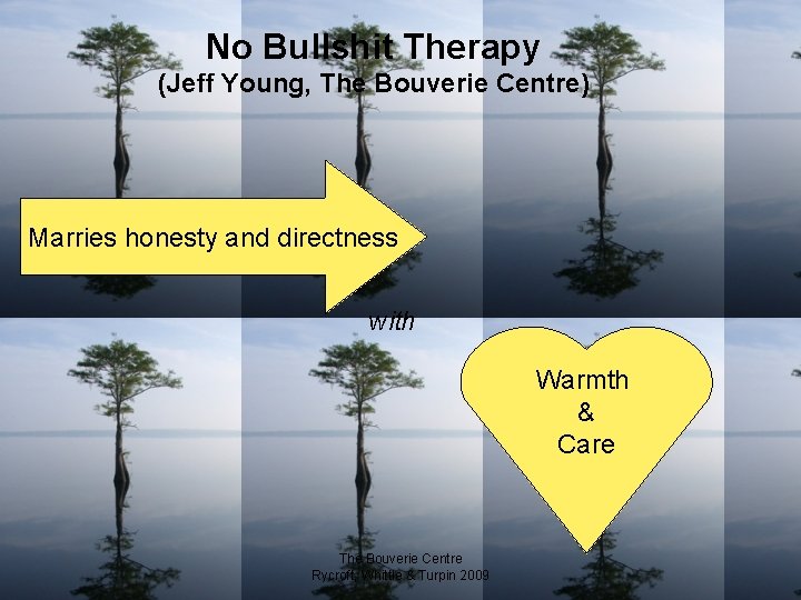 No Bullshit Therapy (Jeff Young, The Bouverie Centre) Marries honesty and directness with Warmth