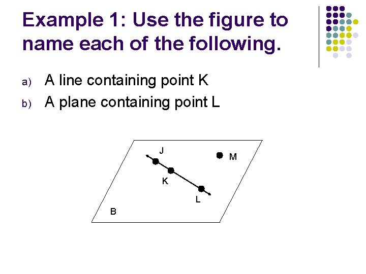 Example 1: Use the figure to name each of the following. a) b) A