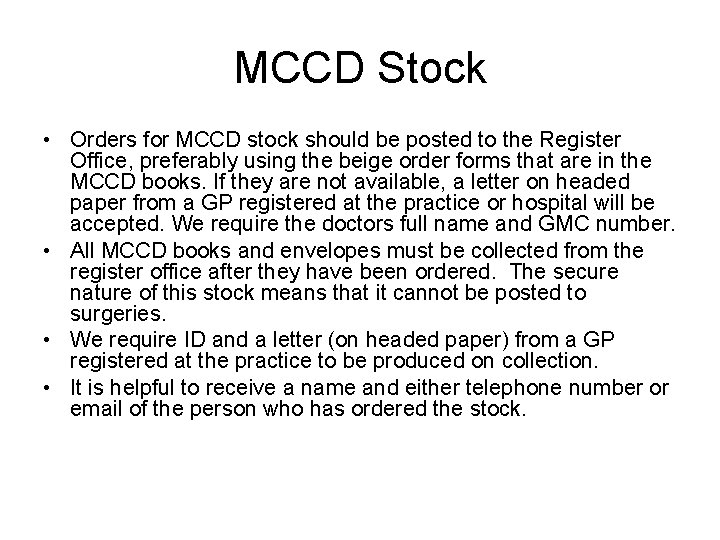 MCCD Stock • Orders for MCCD stock should be posted to the Register Office,