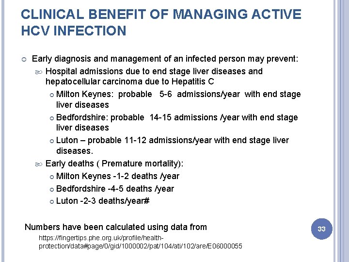 CLINICAL BENEFIT OF MANAGING ACTIVE HCV INFECTION Early diagnosis and management of an infected