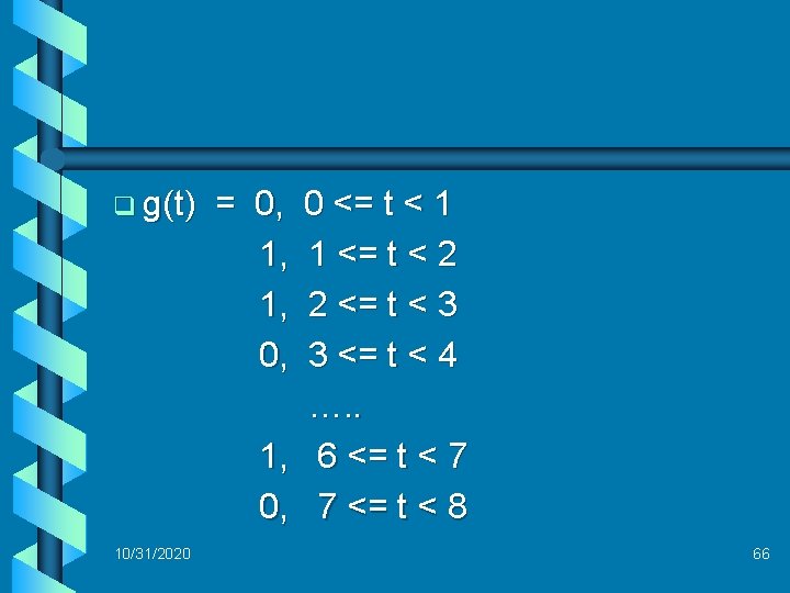 q g(t) 10/31/2020 = 0, 0 <= t < 1 1, 1 <= t
