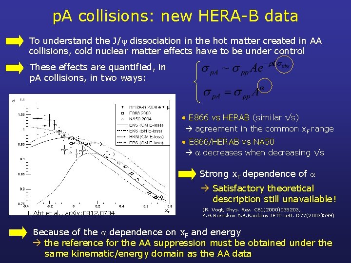 p. A collisions: new HERA-B data To understand the J/ dissociation in the hot