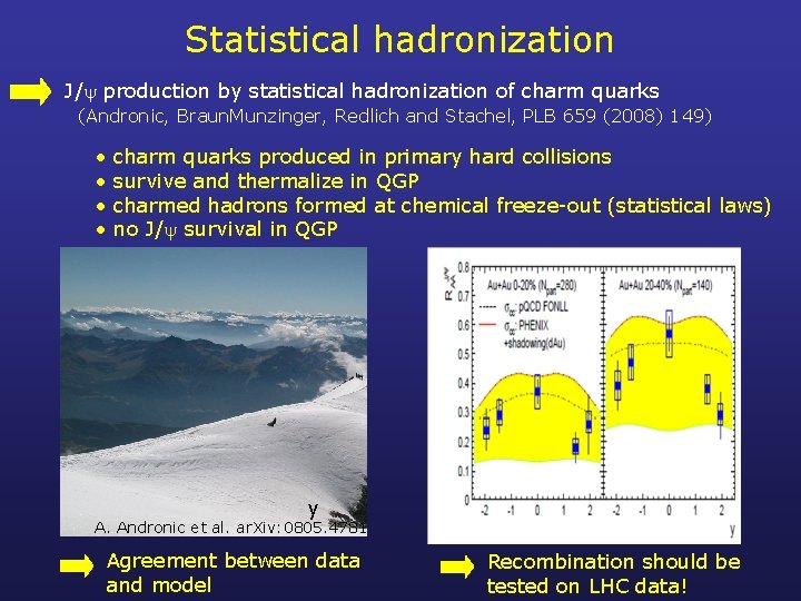 Statistical hadronization J/ production by statistical hadronization of charm quarks (Andronic, Braun. Munzinger, Redlich