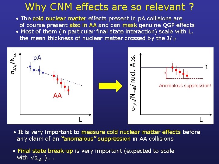 Why CNM effects are so relevant ? J/ /Ncoll/nucl. Abs. J/ /Ncoll • The