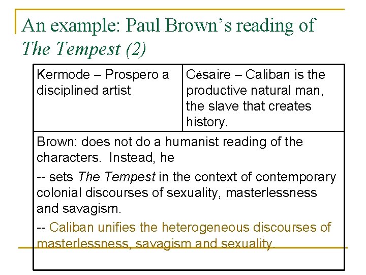 An example: Paul Brown’s reading of The Tempest (2) Kermode – Prospero a disciplined