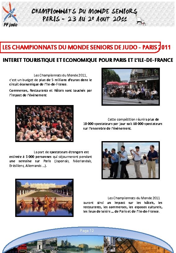 LES CHAMPIONNATS DU MONDE SENIORS DE JUDO - PARIS 2011 INTERET TOURISTIQUE ET ECONOMIQUE