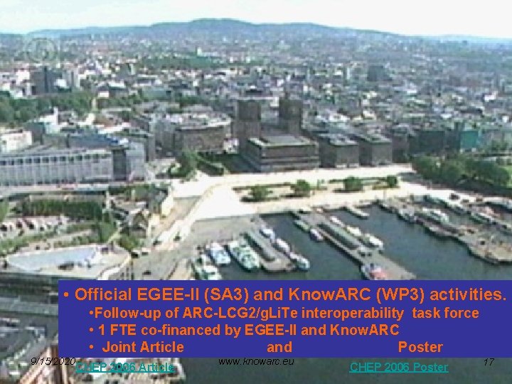  • Official EGEE-II (SA 3) and Know. ARC (WP 3) activities. • Follow-up