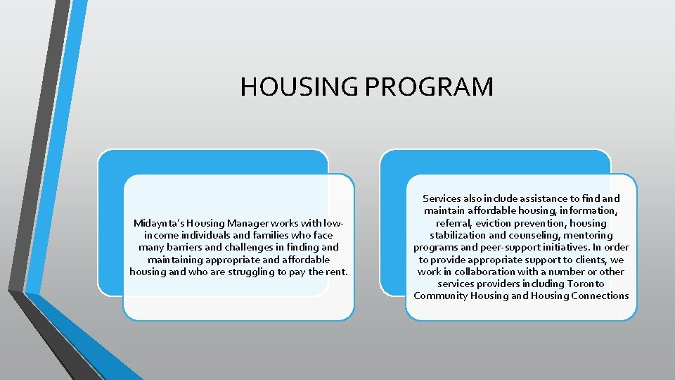 HOUSING PROGRAM Midaynta’s Housing Manager works with lowincome individuals and families who face many