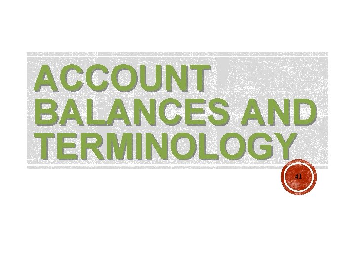 ACCOUNT BALANCES AND TERMINOLOGY 41 