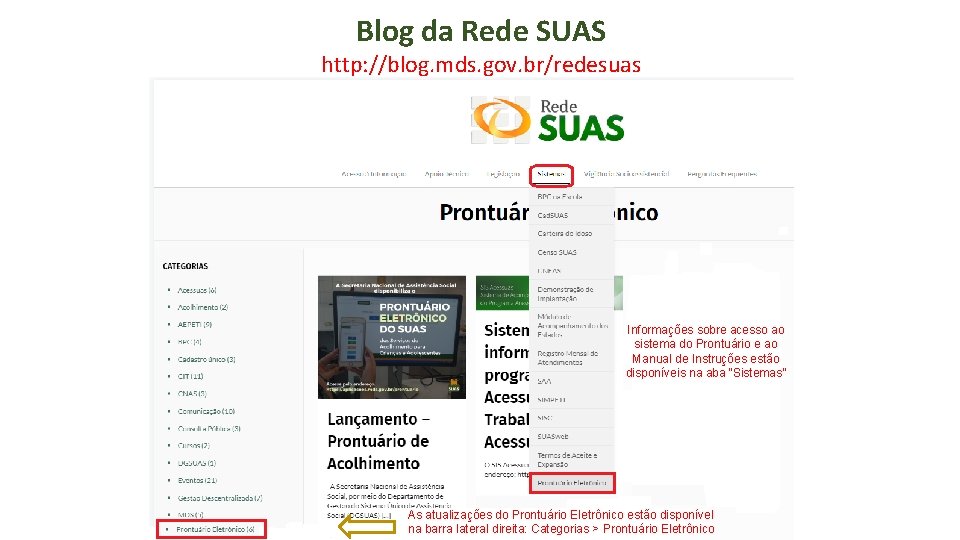 Blog da Rede SUAS http: //blog. mds. gov. br/redesuas Informações sobre acesso ao sistema