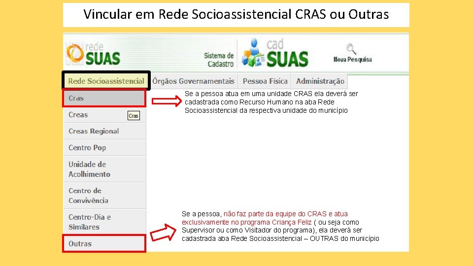 Vincular em Rede Socioassistencial CRAS ou Outras Se a pessoa atua em uma unidade