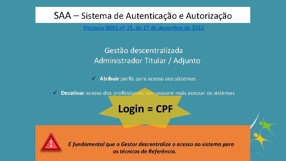SAA – Sistema de Autenticação e Autorização Portaria SNAS nº 15, de 17 de