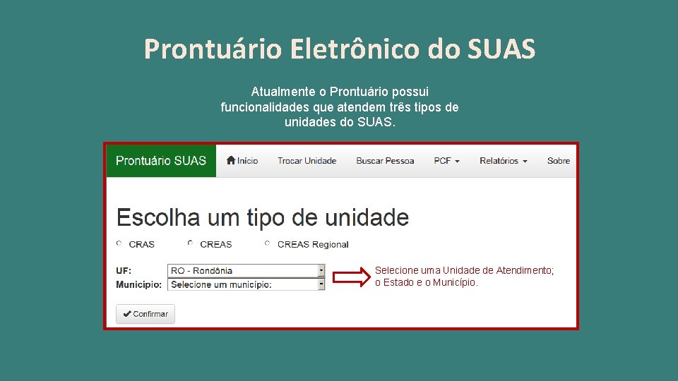 Prontuário Eletrônico do SUAS Atualmente o Prontuário possui funcionalidades que atendem três tipos de