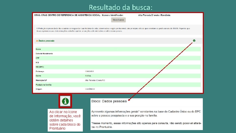Resultado da busca: Ao clicar no ícone de Informação, você obtém detalhes sobre cada