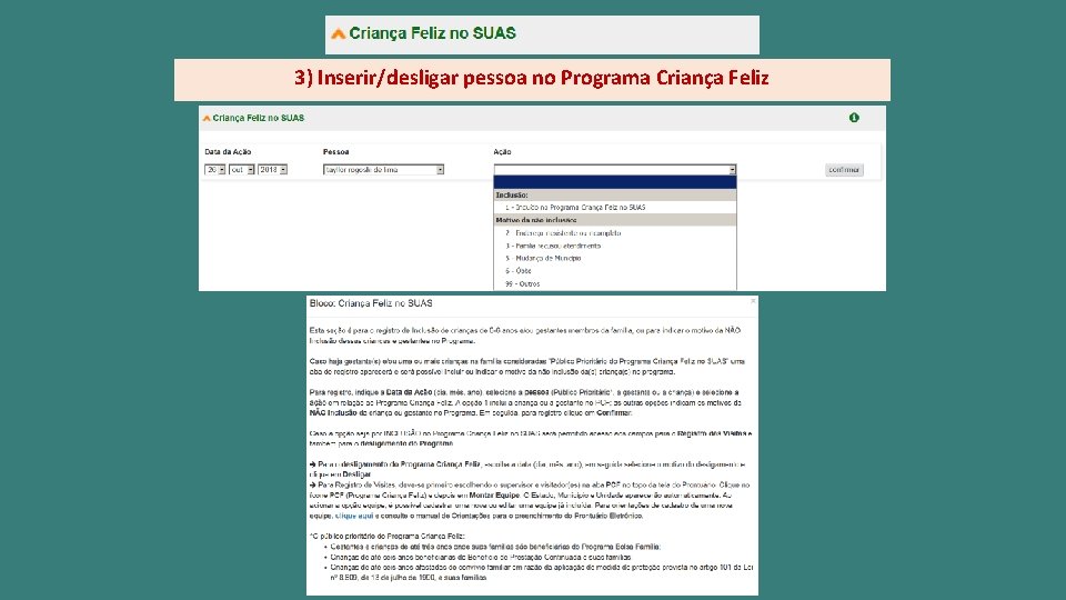 3) Inserir/desligar pessoa no Programa Criança Feliz 