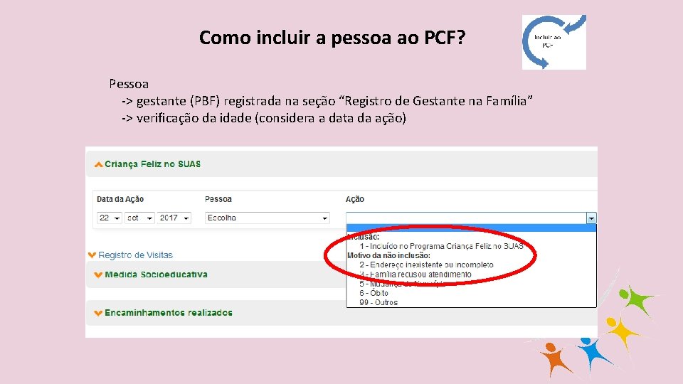 Como incluir a pessoa ao PCF? Pessoa -> gestante (PBF) registrada na seção “Registro