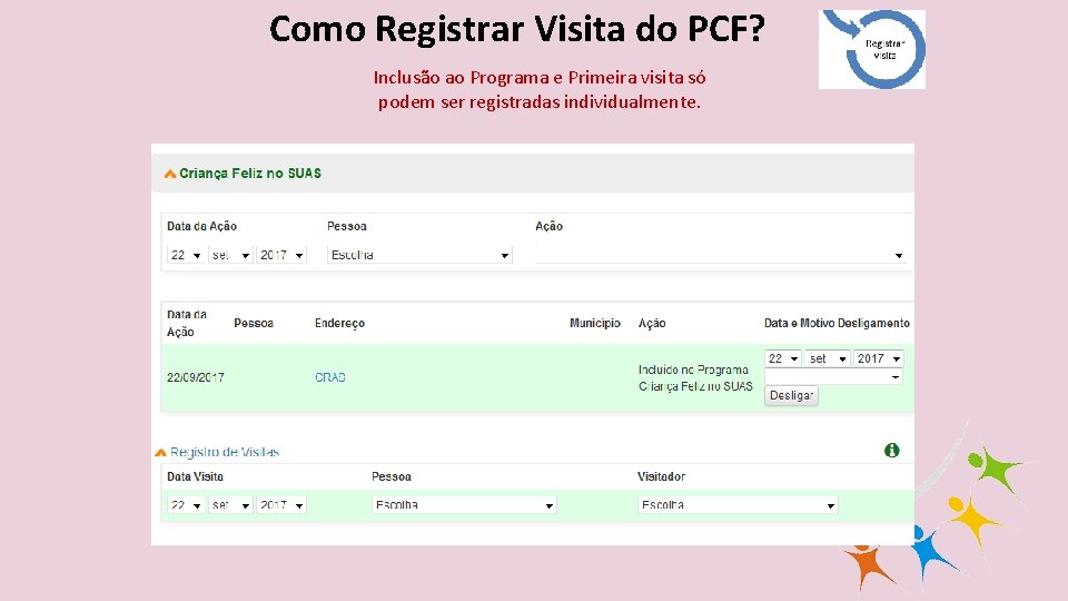 Como Registrar Visita do PCF? Inclusão ao Programa e Primeira visita só podem ser