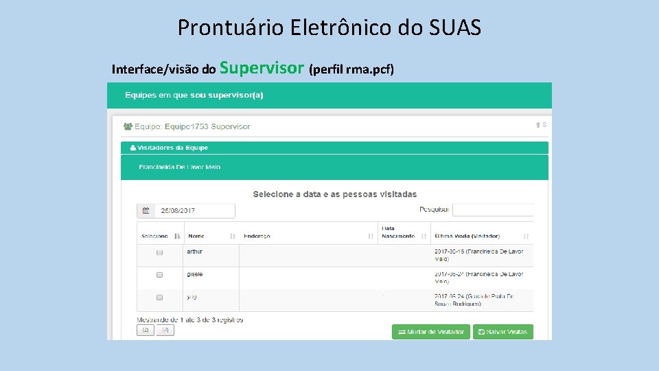 Prontuário Eletrônico do SUAS Interface/visão do Supervisor (perfil rma. pcf) 