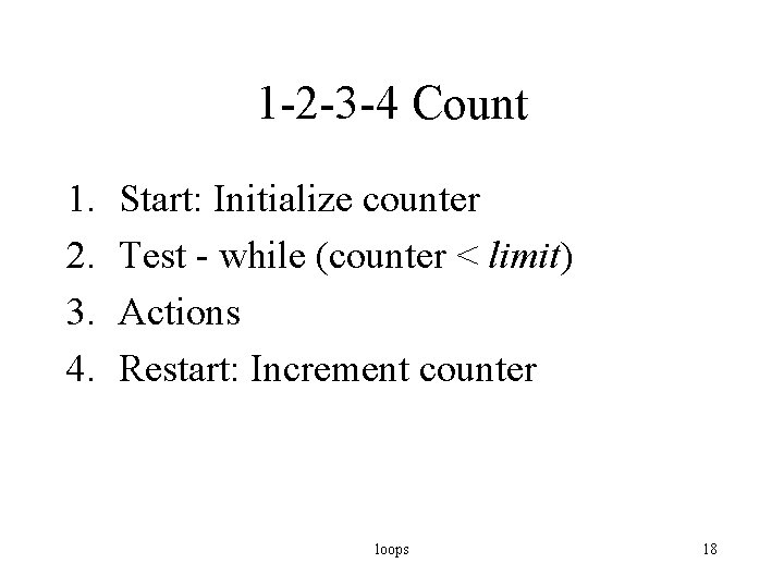 1 -2 -3 -4 Count 1. 2. 3. 4. Start: Initialize counter Test -