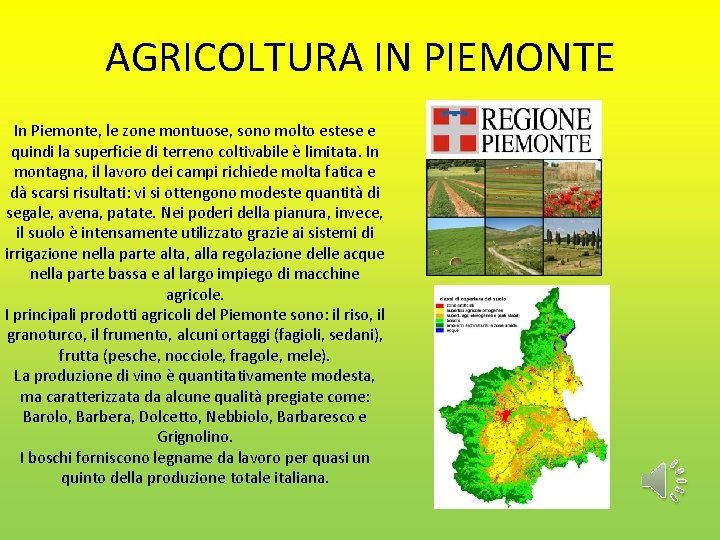 AGRICOLTURA IN PIEMONTE In Piemonte, le zone montuose, sono molto estese e quindi la