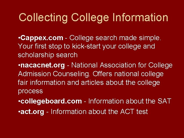 Collecting College Information • Cappex. com - College search made simple. Your first stop