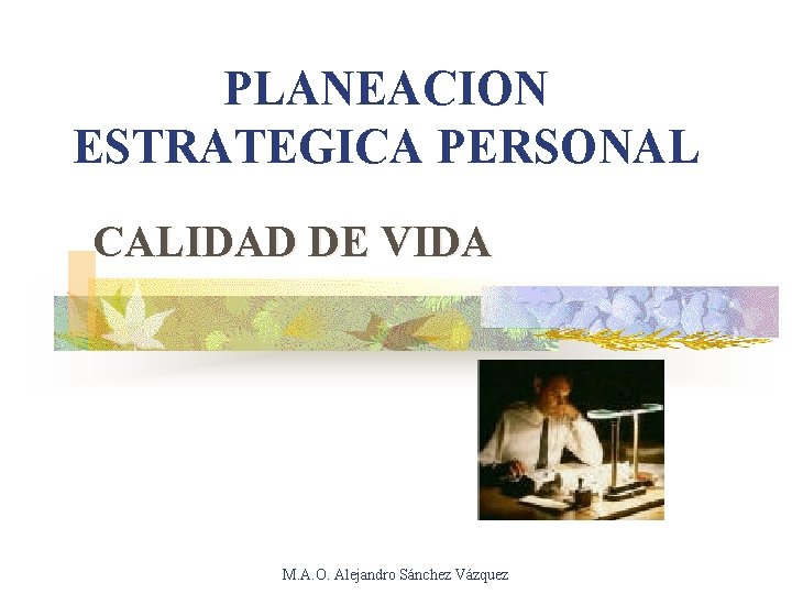 PLANEACION ESTRATEGICA PERSONAL CALIDAD DE VIDA M. A. O. Alejandro Sánchez Vázquez 