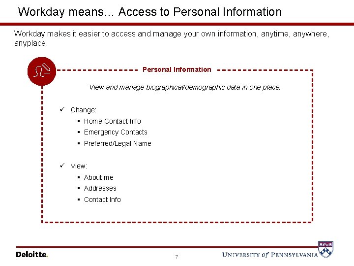 Workday means… Access to Personal Information Workday makes it easier to access and manage