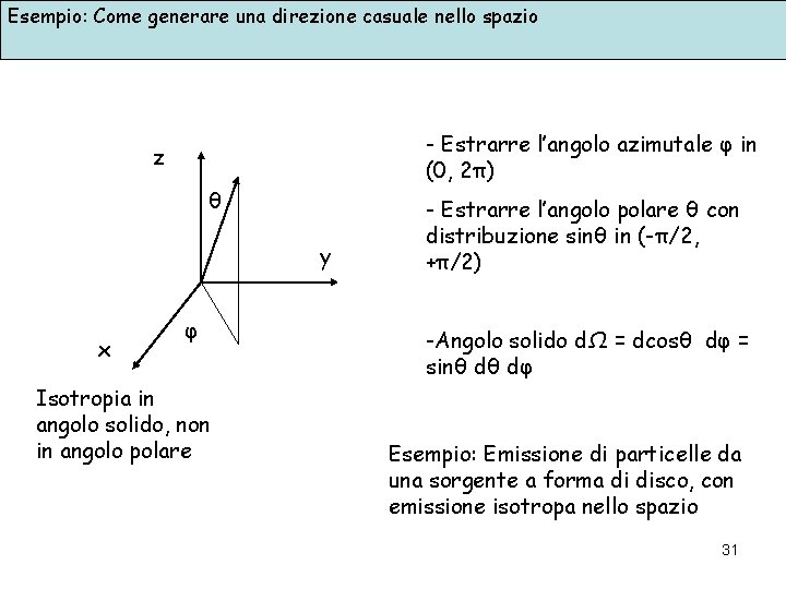 Esempio: Come generare una direzione casuale nello spazio - Estrarre l’angolo azimutale φ in