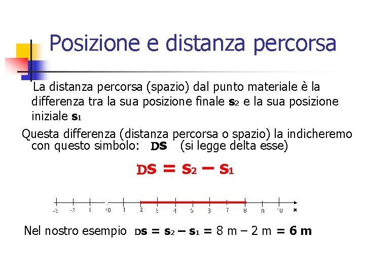 Posizione e distanza percorsa La distanza percorsa (spazio) dal punto materiale è la differenza
