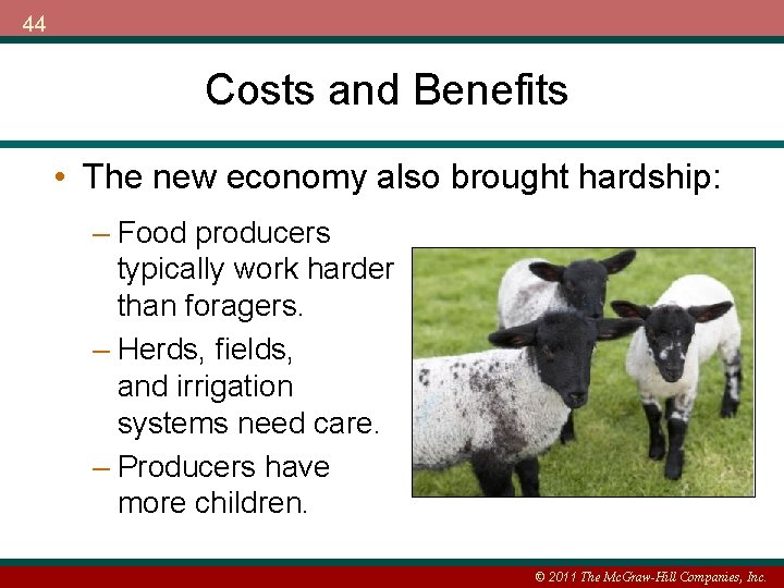 44 Costs and Benefits • The new economy also brought hardship: – Food producers