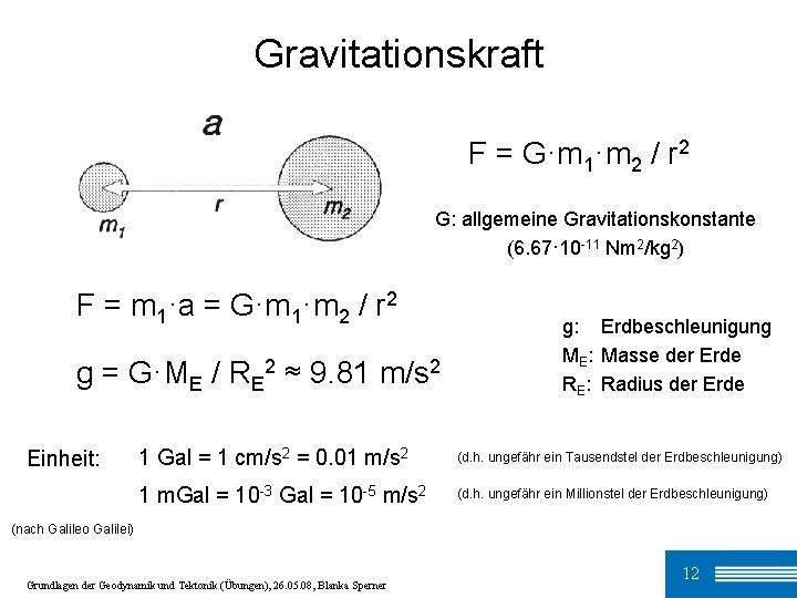 Gravitationskraft F = G·m 1·m 2 / r 2 G: allgemeine Gravitationskonstante (6. 67·