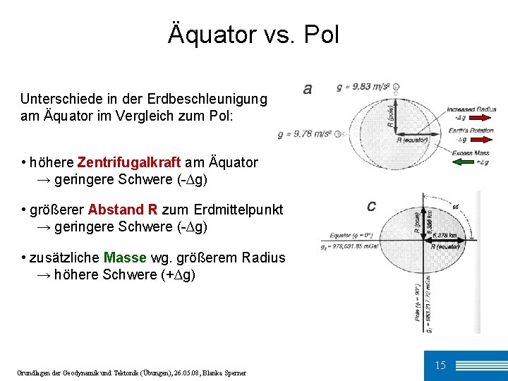 Äquator vs. Pol Unterschiede in der Erdbeschleunigung am Äquator im Vergleich zum Pol: •