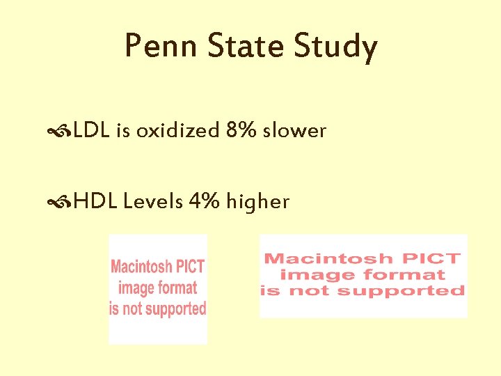 Penn State Study LDL is oxidized 8% slower HDL Levels 4% higher 