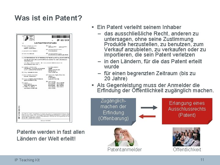 Was ist ein Patent? § Ein Patent verleiht seinem Inhaber – das ausschließliche Recht,