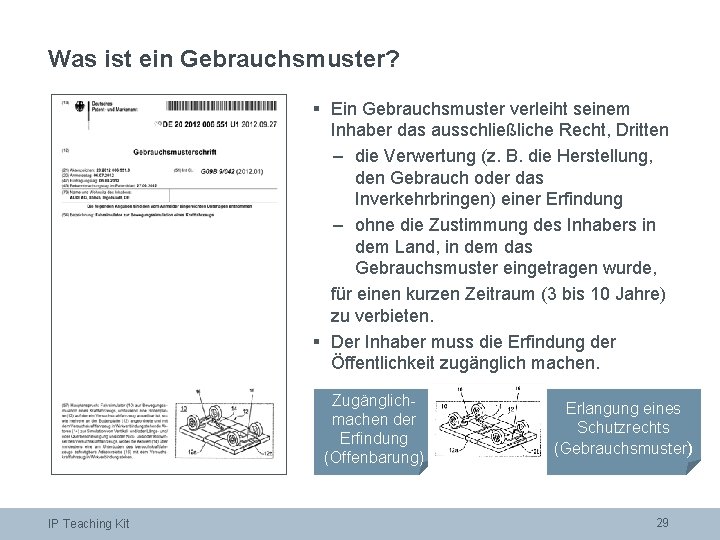 Was ist ein Gebrauchsmuster? § Ein Gebrauchsmuster verleiht seinem Inhaber das ausschließliche Recht, Dritten