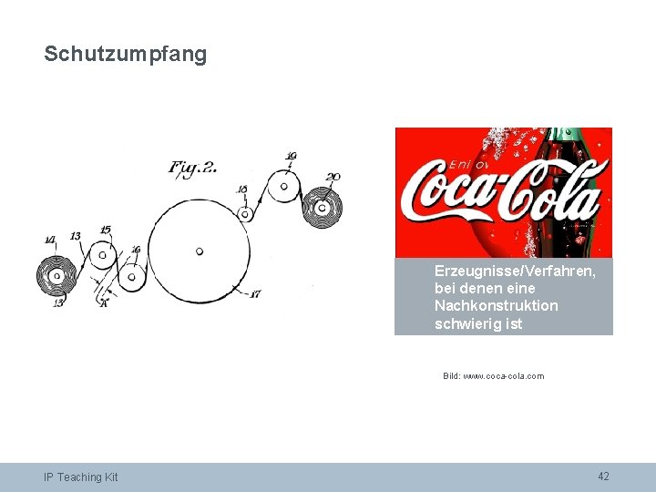 Schutzumpfang Schutzumfang Erzeugnisse/Verfahren, bei denen eine Nachkonstruktion schwierig ist Bild: www. coca-cola. com IP