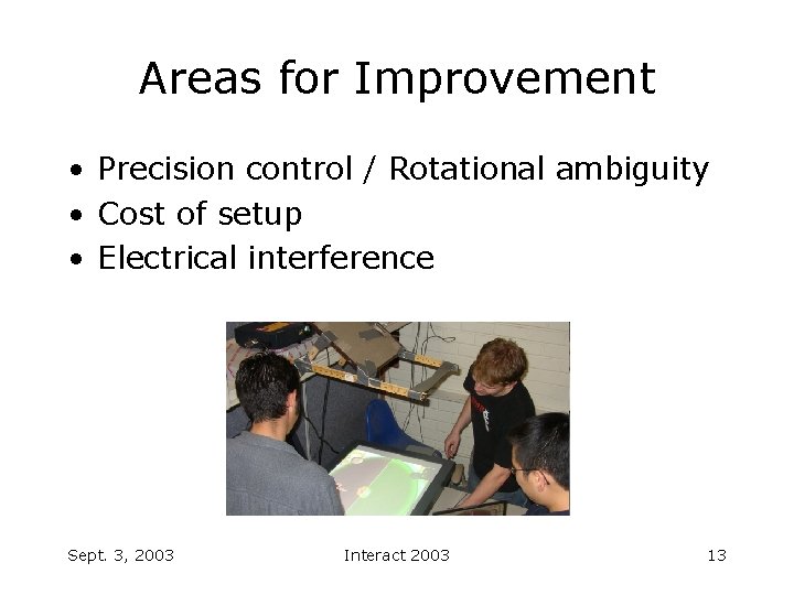 Areas for Improvement • Precision control / Rotational ambiguity • Cost of setup •