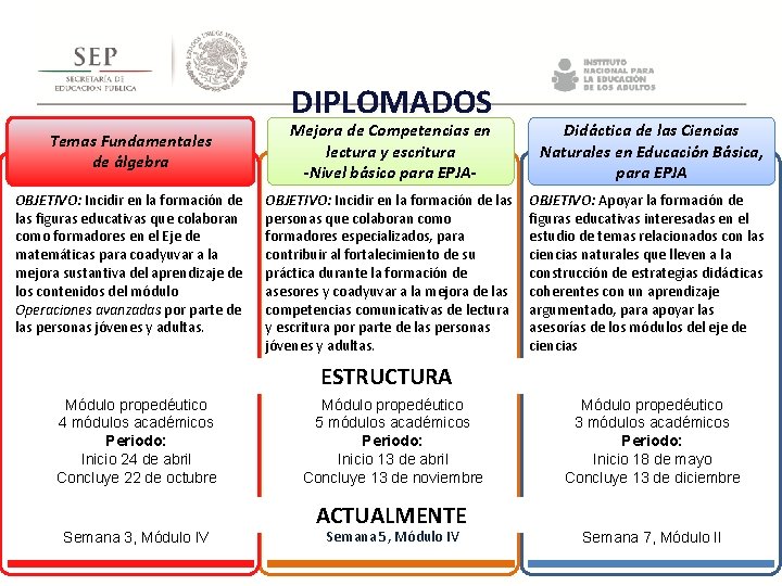 DIPLOMADOS Temas Fundamentales de álgebra OBJETIVO: Incidir en la formación de las figuras educativas DIPLOMADOS Temas Fundamentales de álgebra OBJETIVO: Incidir en la formación de las figuras educativas