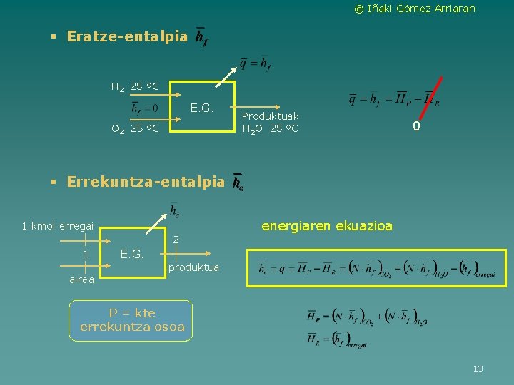 © Iñaki Gómez Arriaran § Eratze-entalpia H 2 25 ºC E. G. O 2